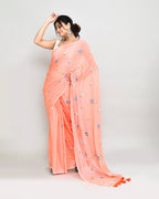 Piyari Fashion Women's Salmon Exclusive Embroidery Saree With Tassels | Grocsy