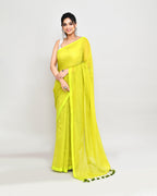 Piyari Fashion Woven's Lime Mulmul Cotton Saree With Tassels | Grocsy