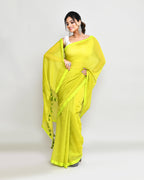 Piyari Fashion Woven's Lime Mulmul Cotton Saree With Tassels | Grocsy
