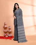 Piyari Fashion Women`s Grey Hand Work Cotton Saree With Blouse | Grocsy