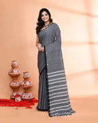 Piyari Fashion Women`s Grey Hand Work Cotton Saree With Blouse | Grocsy