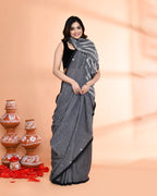 Piyari Fashion Women`s Grey Hand Work Cotton Saree With Blouse | Grocsy