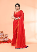 Piyari Fashion Women`s Cotton Handloom Red Sequin Saree With Blouse | Grocsy