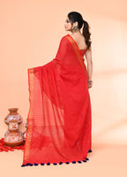 Piyari Fashion Women`s Cotton Handloom Red Sequin Saree With Blouse | Grocsy