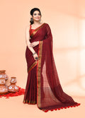 Piyari Fashion Women`s Cotton Handloom Maroon Sequin Saree With Blouse | Grocsy
