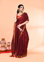 Piyari Fashion Women`s Cotton Handloom Maroon Sequin Saree With Blouse | Grocsy