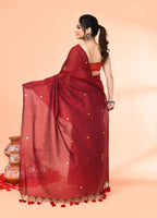 Piyari Fashion Women`s Cotton Handloom Maroon Sequin Saree With Blouse | Grocsy