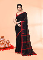 Piyari Fashion Women`s Black Mul Cotton Handloom Jamdani Saree With Blouse | Grocsy