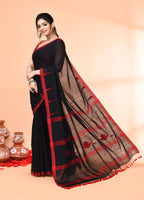 Piyari Fashion Women`s Black Mul Cotton Handloom Jamdani Saree With Blouse | Grocsy