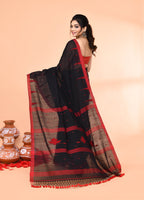 Piyari Fashion Women`s Black Mul Cotton Handloom Jamdani Saree With Blouse | Grocsy