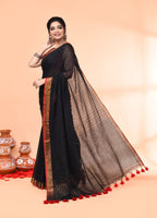 Piyari Fashion Women`s Cotton Handloom Black Sequin Saree With Blouse | Grocsy