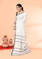 Piyari Fashion Women`s Off White Mul Cotton Handloom Jamdani Saree With Blouse | Grocsy
