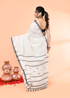 Piyari Fashion Women`s Off White Mul Cotton Handloom Jamdani Saree With Blouse | Grocsy