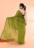 Piyari Fashion Olive Mulmul Cotton Saree With Tassels | Grocsy