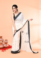 Piyari Fashion Women`s Off White Mul Cotton Handloom Jamdani Saree With Blouse | Grocsy