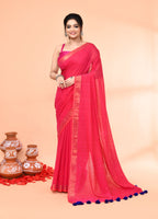 Piyari Fashion Women`s Cotton Handloom Pink Sequin Saree With Blouse | Grocsy