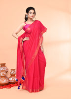 Piyari Fashion Women`s Cotton Handloom Pink Sequin Saree With Blouse | Grocsy