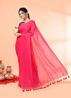 Piyari Fashion Pink Mulmul Cotton Saree With Tassels | Grocsy
