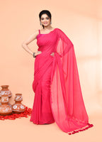Piyari Fashion Pink Mulmul Cotton Saree With Tassels | Grocsy