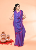 Piyari Fashion Vivid Indigo Mulmul Cotton Saree With Tassels | Grocsy