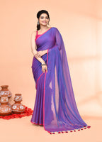 Piyari Fashion Vivid Indigo Mulmul Cotton Saree With Tassels | Grocsy