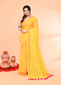 Piyari Fashion Women`s Cotton Handloom Yellow Sequin Saree With Blouse | Grocsy