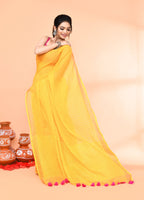Piyari Fashion Women`s Cotton Handloom Yellow Sequin Saree With Blouse | Grocsy