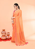 Piyari Fashion Women`s Cotton Handloom Pale Orange Sequin Saree With Blouse | Grocsy
