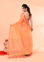 Piyari Fashion Women`s Cotton Handloom Pale Orange Sequin Saree With Blouse | Grocsy