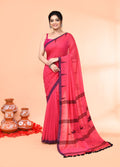 Piyari Fashion Women`s Pink Mul Cotton Handloom Jamdani Saree With Blouse | Grocsy