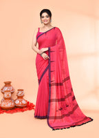 Piyari Fashion Women`s Pink Mul Cotton Handloom Jamdani Saree With Blouse | Grocsy