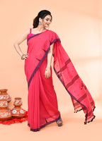 Piyari Fashion Women`s Pink Mul Cotton Handloom Jamdani Saree With Blouse | Grocsy