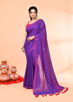 Piyari Fashion Women`s Cotton Handloom Purple Sequin Saree With Blouse | Grocsy