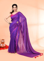 Piyari Fashion Women`s Cotton Handloom Purple Sequin Saree With Blouse | Grocsy