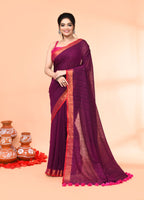 Piyari Fashion Women`s Cotton Handloom Magenta Sequin Saree With Blouse | Grocsy