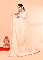Piyari Fashion Women`s Cotton Handloom Light Tan Sequin Saree With Blouse | Grocsy