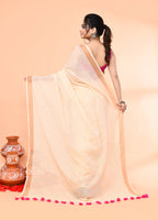 Piyari Fashion Women`s Cotton Handloom Light Tan Sequin Saree With Blouse | Grocsy
