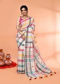 Piyari Fashion Women`s Off White Mul Cotton Handloom Jamdani Saree With Blouse | Grocsy