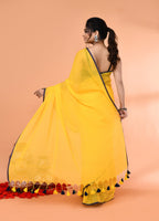 Piyari Fashion Yellow Mulmul Cotton Saree With Tassels | Grocsy