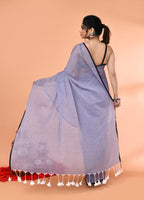 Piyari Fashion Grey Mulmul Cotton Saree With Tassels | Grocsy