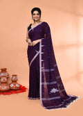 Piyari Fashion Women`s Purple Mul Cotton Handloom Jamdani Saree With Blouse | Grocsy