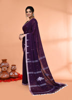Piyari Fashion Women`s Purple Mul Cotton Handloom Jamdani Saree With Blouse | Grocsy