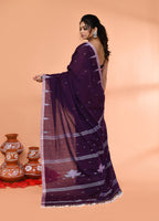 Piyari Fashion Women`s Purple Mul Cotton Handloom Jamdani Saree With Blouse | Grocsy