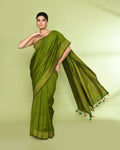 Piyari Fashion Women's Apple Green Embellished Sequined Cotton Saree | Grocsy