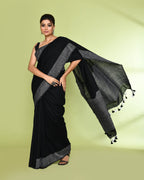 Piyari Fashion Women's Black Embellished Sequined Cotton Saree | Grocsy