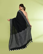 Piyari Fashion Women's Black Embellished Sequined Cotton Saree | Grocsy