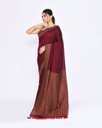 Piyari Fashion Women's Maroon Embellished Sequined Cotton Saree | Grocsy