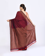 Piyari Fashion Women's Maroon Embellished Sequined Cotton Saree | Grocsy