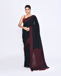 Piyari Fashion Women's Black Embellished Sequined Cotton Saree | Grocsy