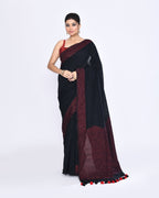 Piyari Fashion Women's Black Embellished Sequined Cotton Saree | Grocsy